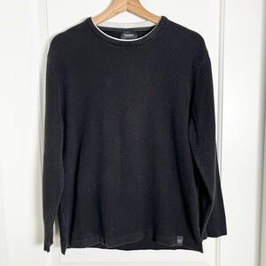 Pull&Bear Slight-Fade Black Ribbed Knit Sweater – Streetwear & Layered Look, Med